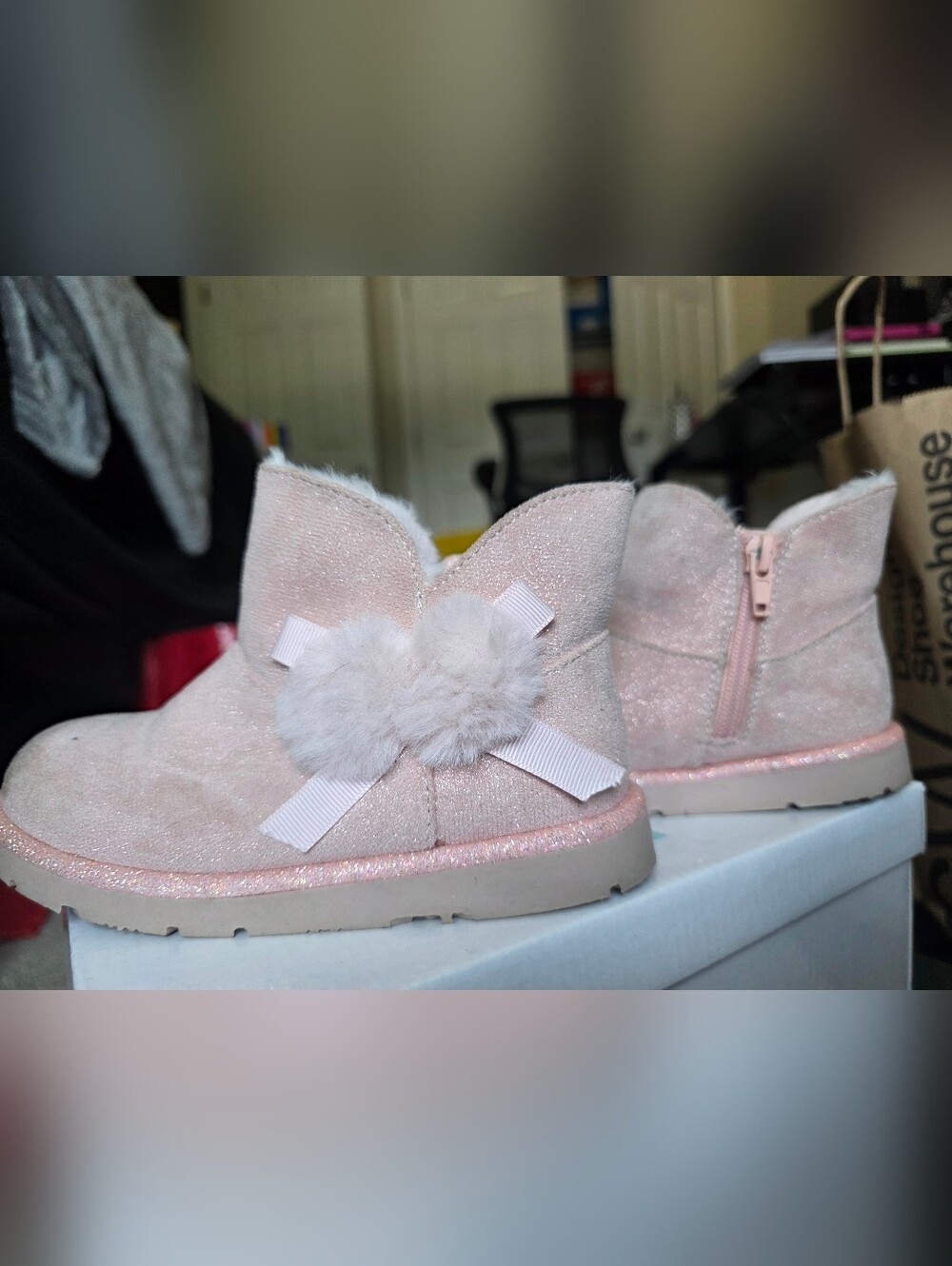 Kelly & Katie Pink Pom-Pom Glitter Kids Booties